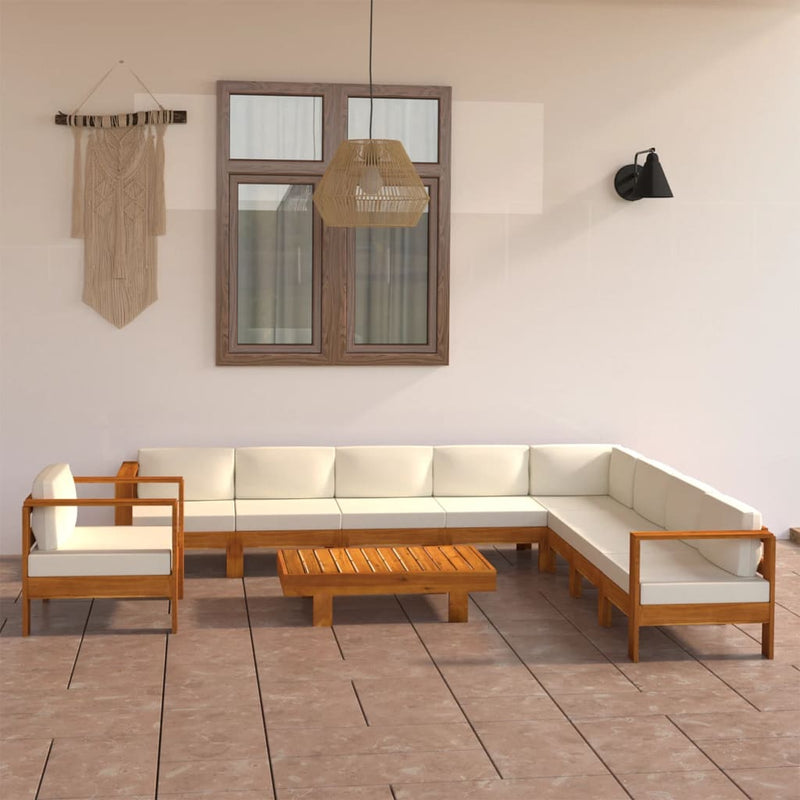 vidaXL 10 Piece Garden Lounge Set with Cushions 100x60 cm Acacia Wood
