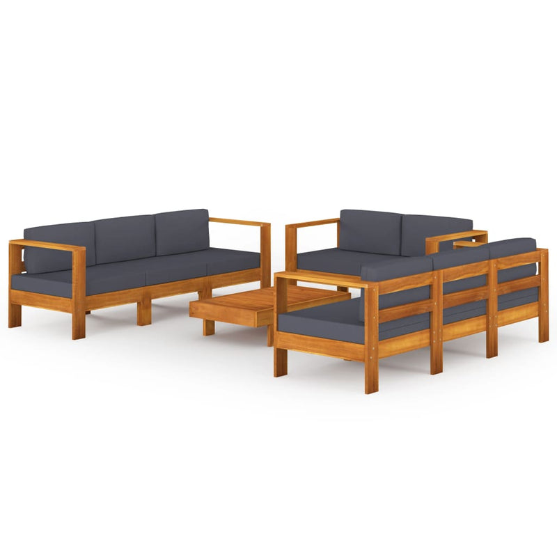 vidaXL 8 Piece Garden Lounge Set with Dark Grey Cushions Acacia Wood