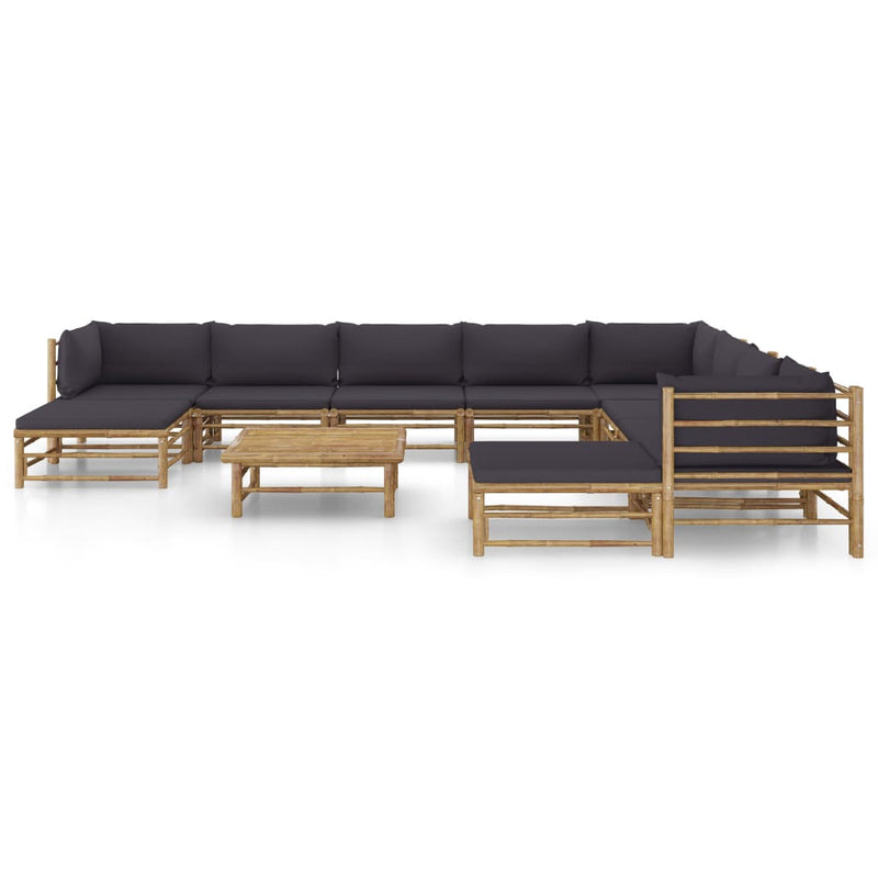vidaXL 11 Piece Garden Lounge Set with Dark Grey Cushions Bamboo