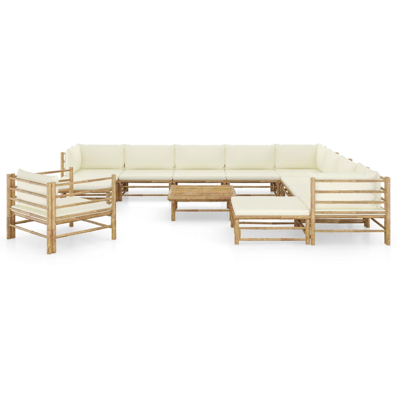 vidaXL 12 Piece Garden Lounge Set with Cream White Cushions Bamboo