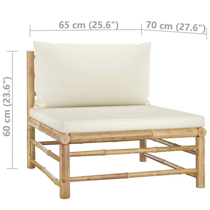 vidaXL 6 Piece Garden Lounge Set with Cream White Cushions Bamboo