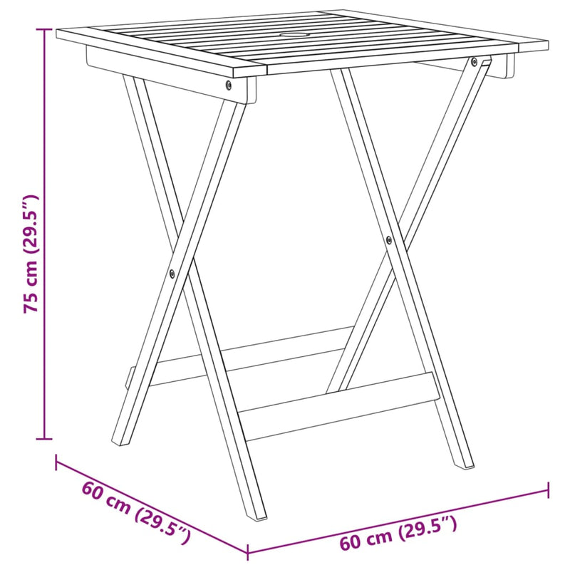 vidaXL 3 Piece Folding Garden Dining Set Solid Acacia Wood