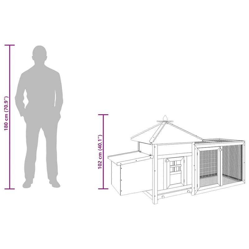 vidaXL Chicken Coop with Nest Box Grey 190x72x102 cm Solid Firwood