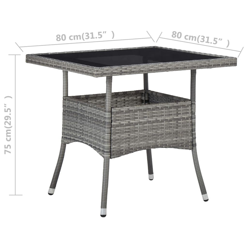 vidaXL 3 Piece Garden Dining Set Grey Poly Rattan and Glass