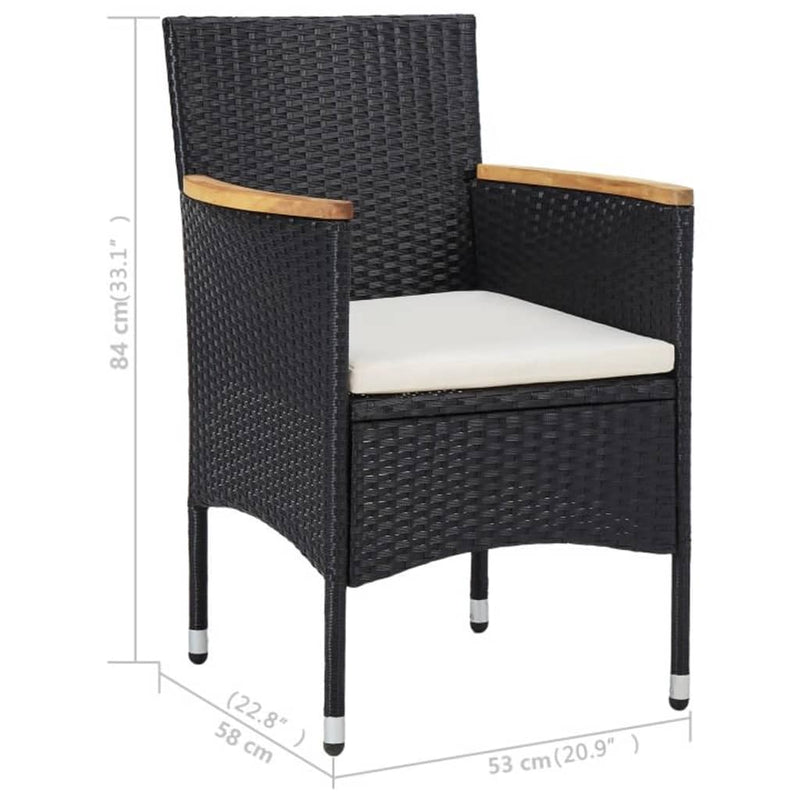 vidaXL 3 Piece Garden Dining Set Black Poly Rattan and Acacia Wood