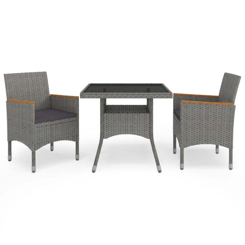 vidaXL 3 Piece Garden Dining Set Grey Poly Rattan and Acacia Wood