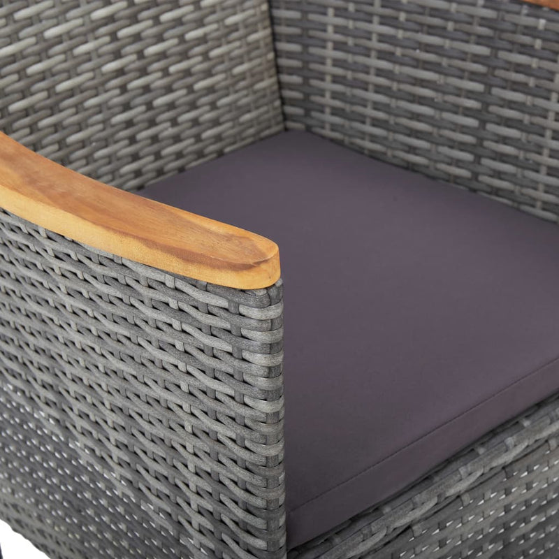 vidaXL 3 Piece Garden Dining Set Grey Poly Rattan and Acacia Wood