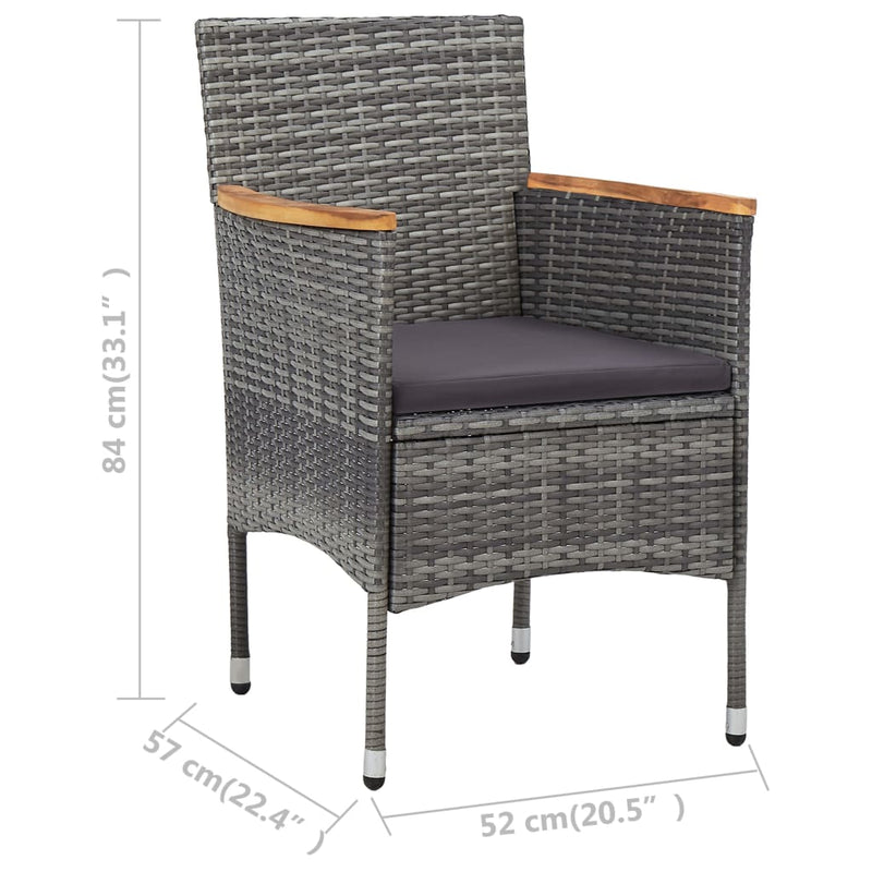 vidaXL 3 Piece Garden Dining Set Grey Poly Rattan and Acacia Wood