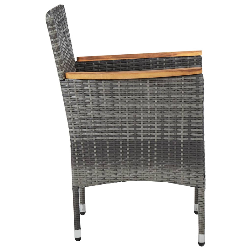 vidaXL 3 Piece Garden Dining Set Grey Poly Rattan and Acacia Wood