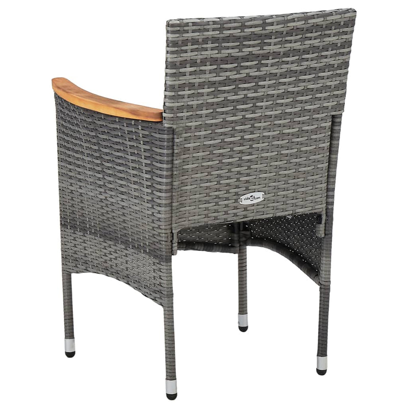 vidaXL 3 Piece Garden Dining Set Grey Poly Rattan and Acacia Wood