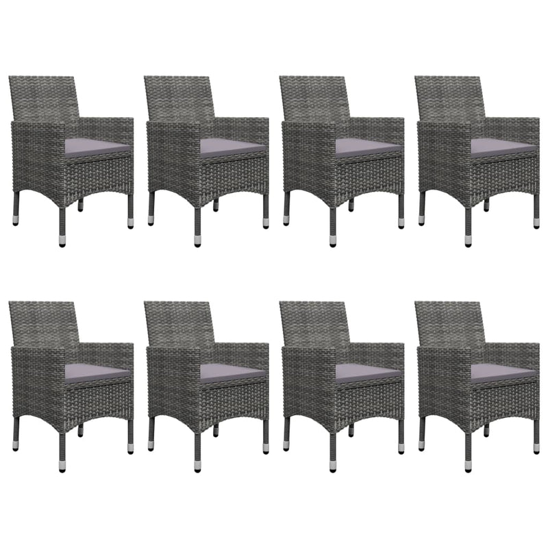 vidaXL 9 Piece Garden Dining Set Poly Rattan and Glass Grey