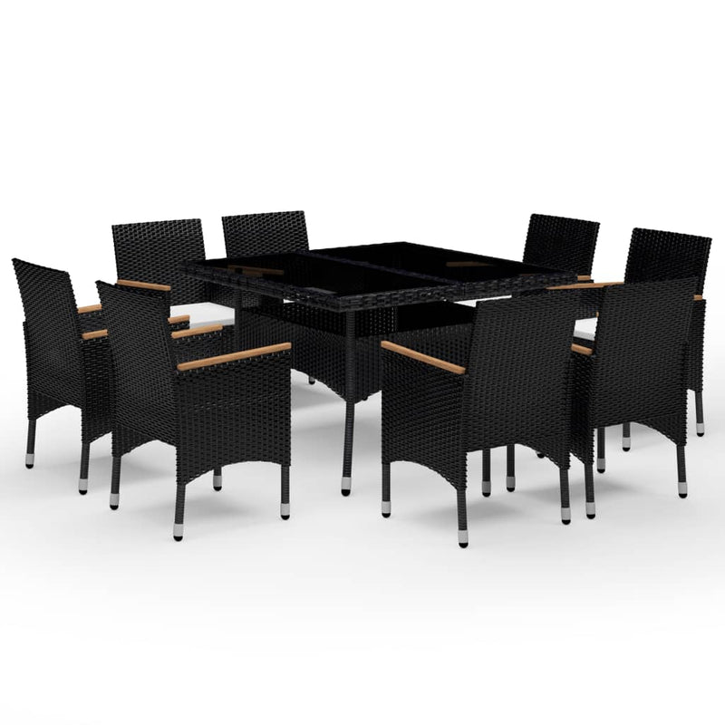vidaXL 9 Piece Garden Dining Set Poly Rattan and Acacia Wood Black