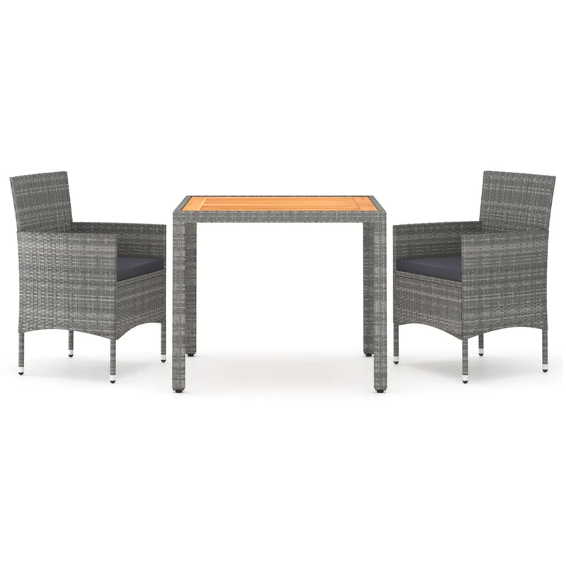 vidaXL 3 Piece Garden Dining Set Poly Rattan & Solid Acacia Wood Grey