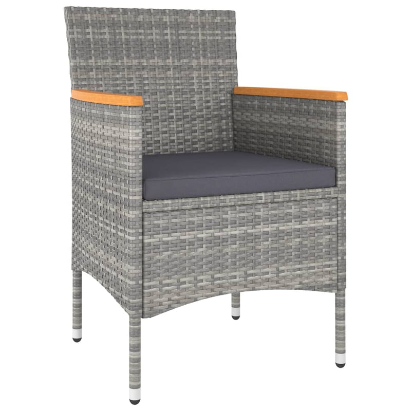 vidaXL 3 Piece Garden Dining Set Poly Rattan and Tempered Glass Grey