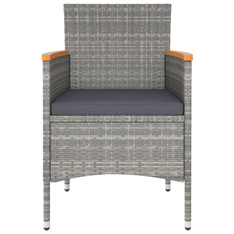 vidaXL 3 Piece Garden Dining Set Poly Rattan and Tempered Glass Grey