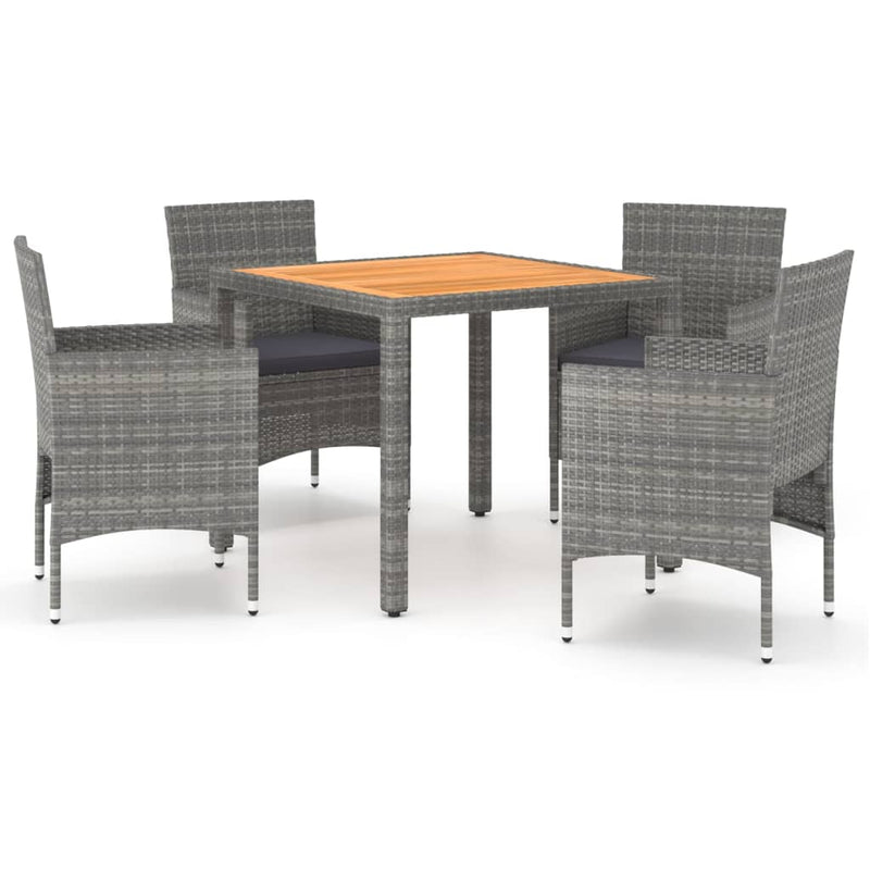 vidaXL 5 Piece Garden Dining Set Poly Rattan & Solid Acacia Wood Grey