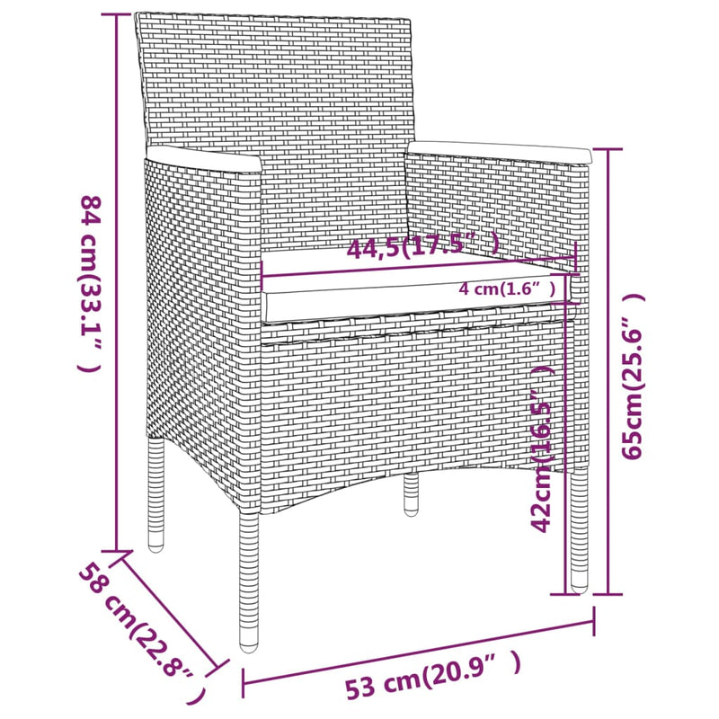 vidaXL 5 Piece Garden Dining Set Poly Rattan and Tempered Glass Grey