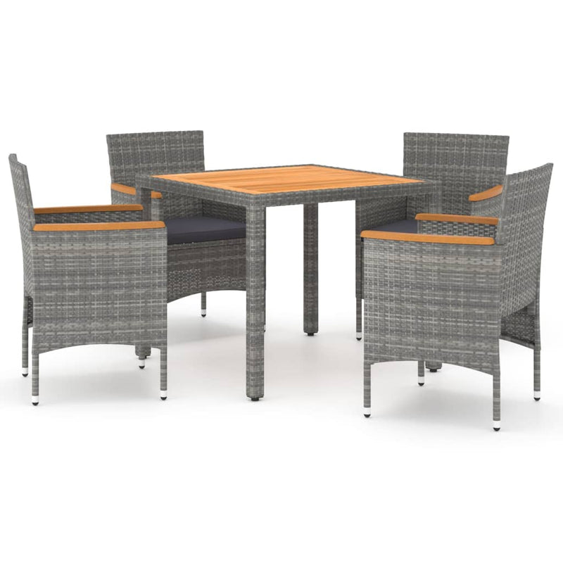 vidaXL 5 Piece Garden Dining Set Poly Rattan & Solid Acacia Wood Grey