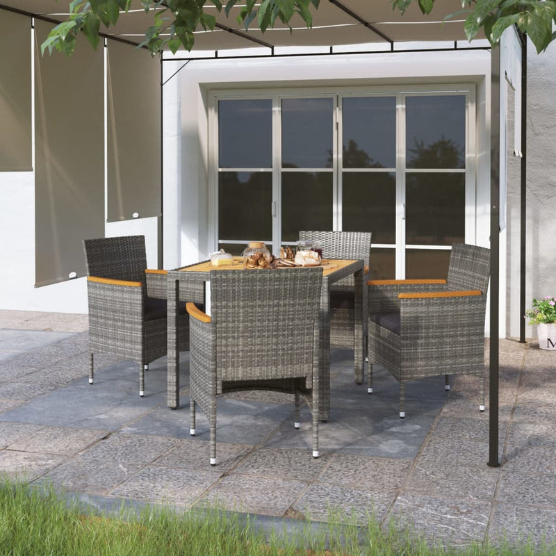 vidaXL 5 Piece Garden Dining Set Poly Rattan & Solid Acacia Wood Grey