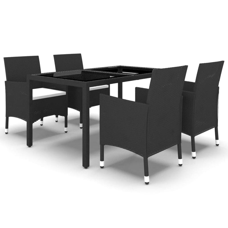 vidaXL 5 Piece Garden Dining Set Poly Rattan and Tempered Glass Black