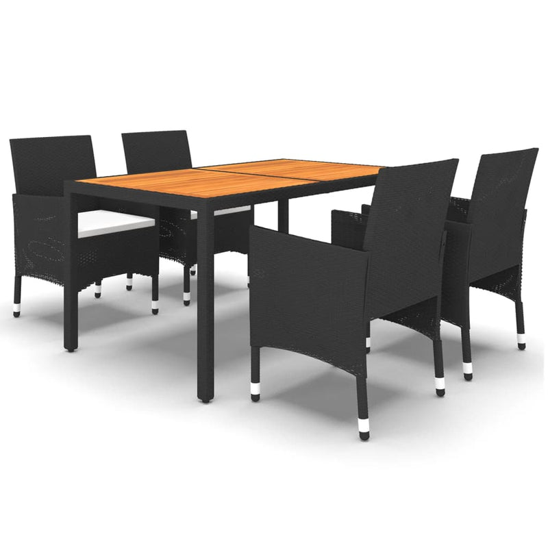 vidaXL 5 Piece Garden Dining Set Poly Rattan Black