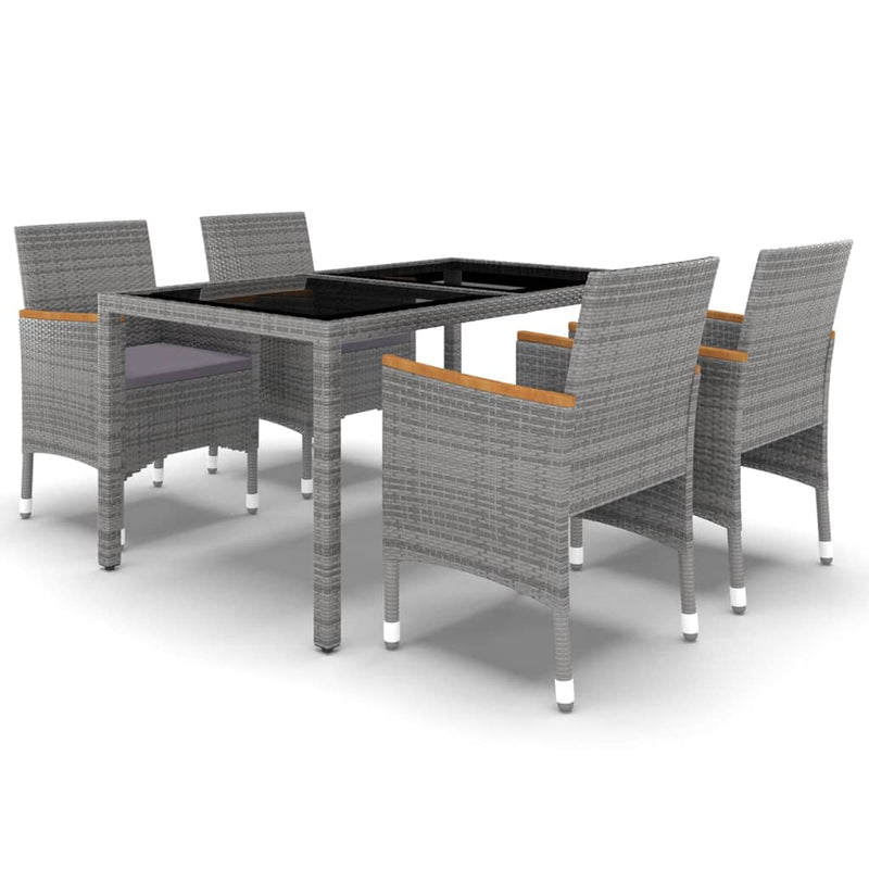 vidaXL 5 Piece Garden Dining Set Poly Rattan and Tempered Glass Grey