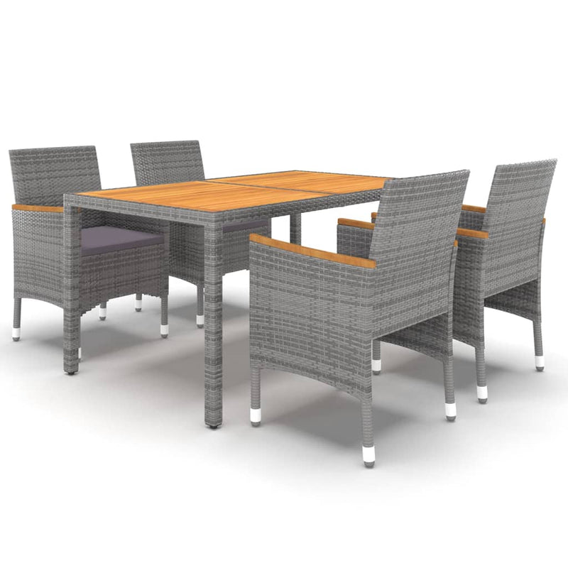 vidaXL 5 Piece Garden Dining Set Poly Rattan Grey