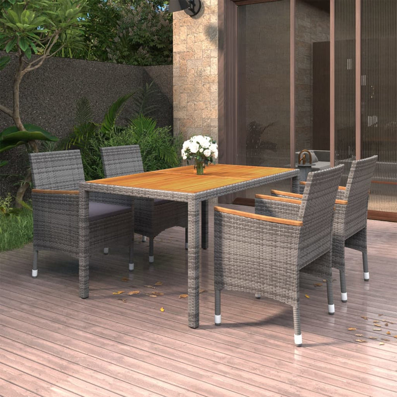 vidaXL 5 Piece Garden Dining Set Poly Rattan Grey