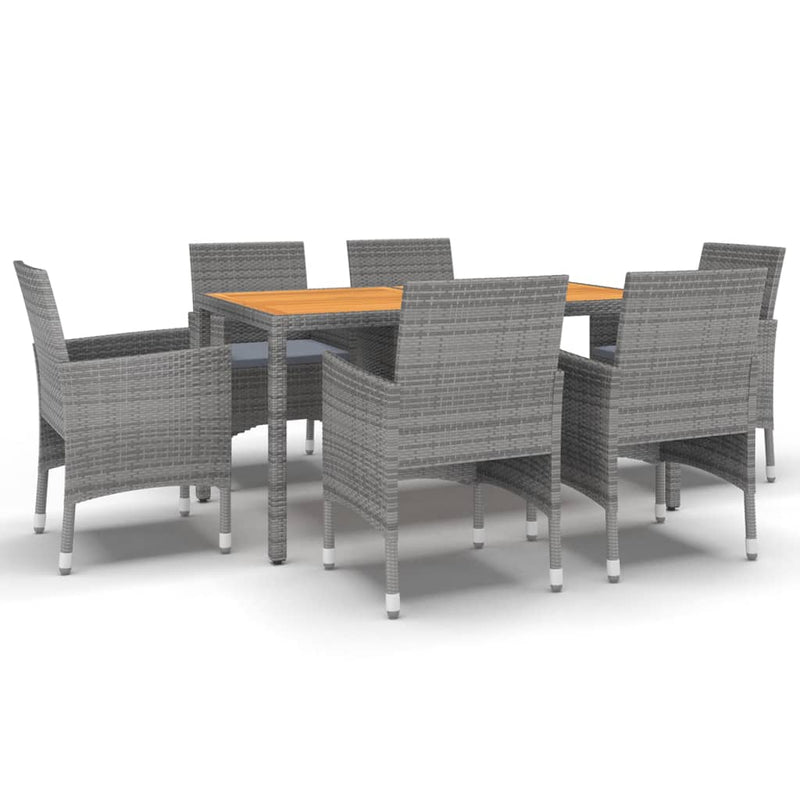vidaXL 7 Piece Garden Dining Set Poly Rattan Grey