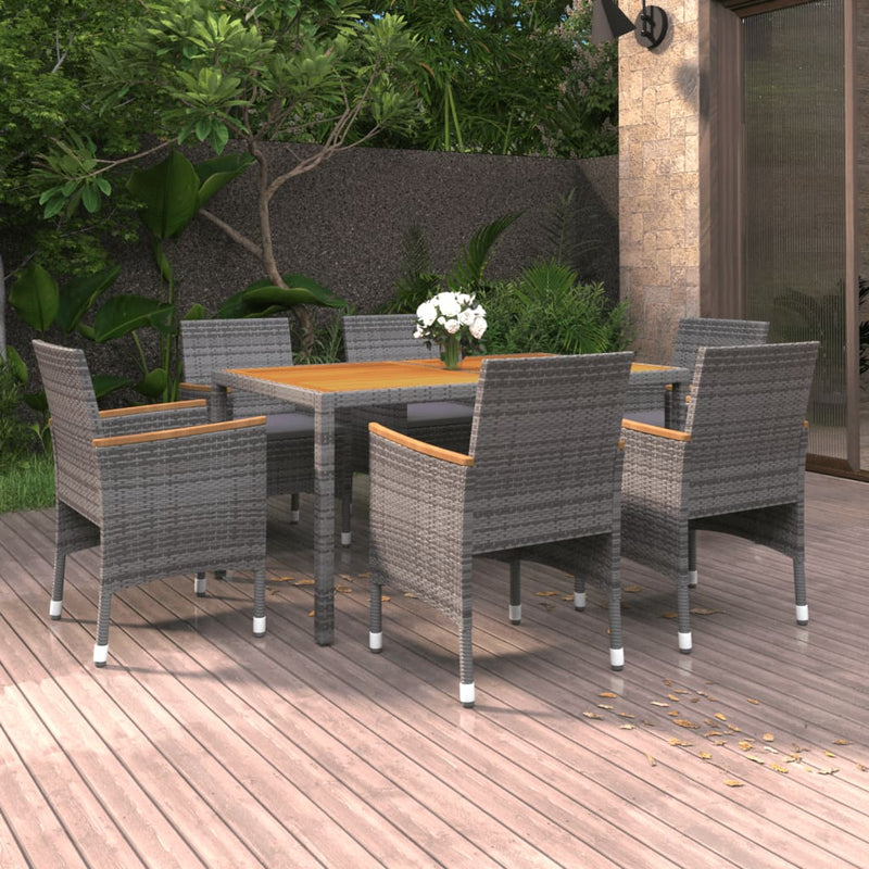 vidaXL 7 Piece Garden Dining Set Poly Rattan Grey