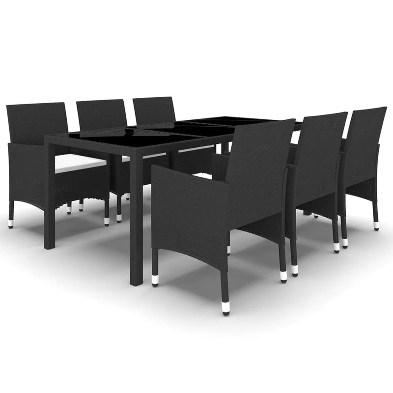 vidaXL 7 Piece Garden Dining Set Poly Rattan and Tempered Glass Black