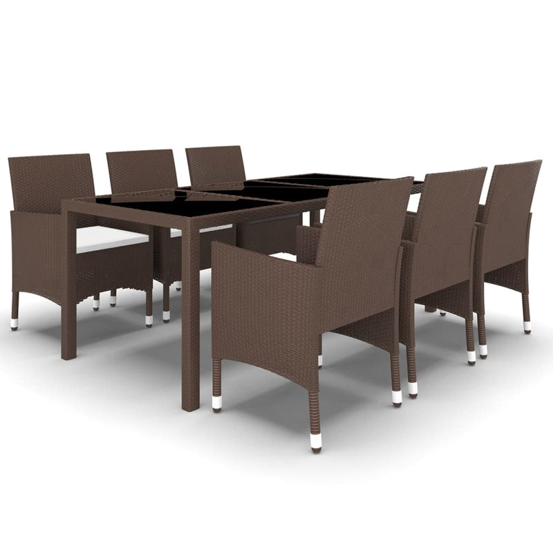 vidaXL 7 Piece Garden Dining Set Poly Rattan and Tempered Glass Brown