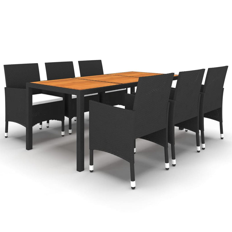 vidaXL 7 Piece Garden Dining Set Poly Rattan Black