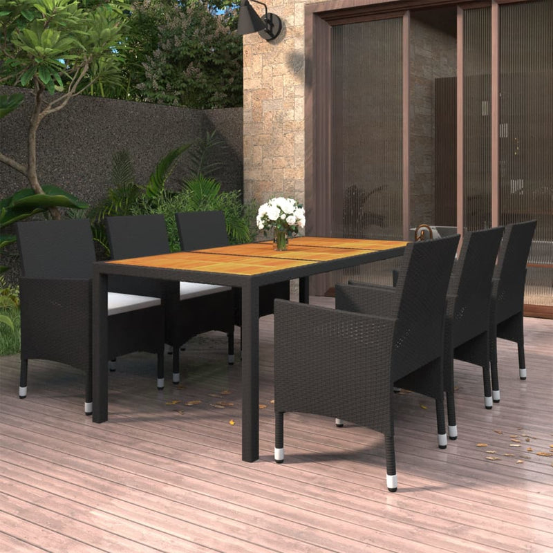 vidaXL 7 Piece Garden Dining Set Poly Rattan Black
