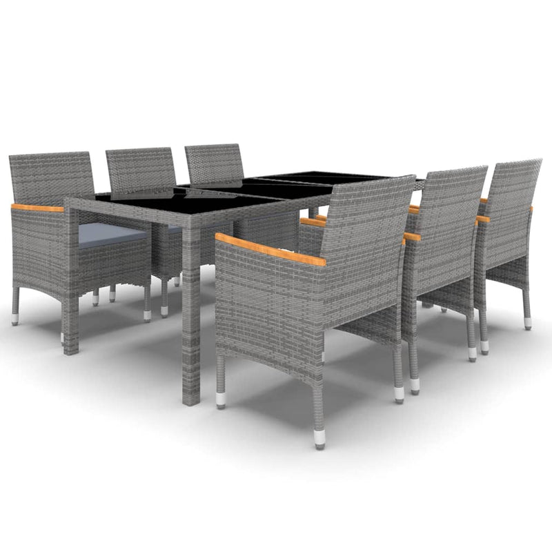 vidaXL 7 Piece Garden Dining Set Poly Rattan and Tempered Glass Grey