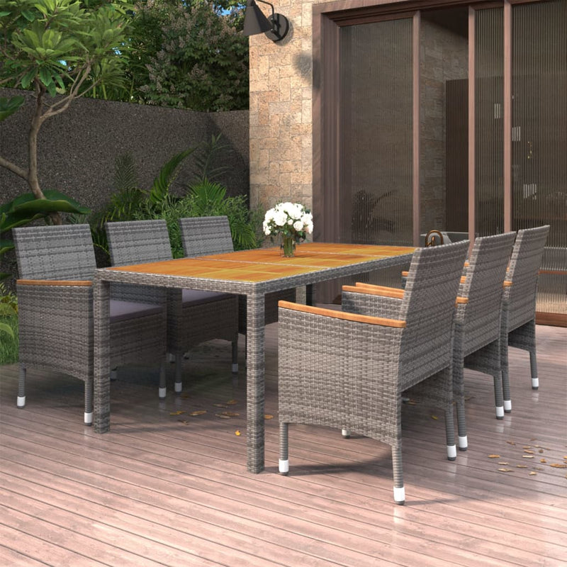 vidaXL 7 Piece Garden Dining Set Poly Rattan Grey