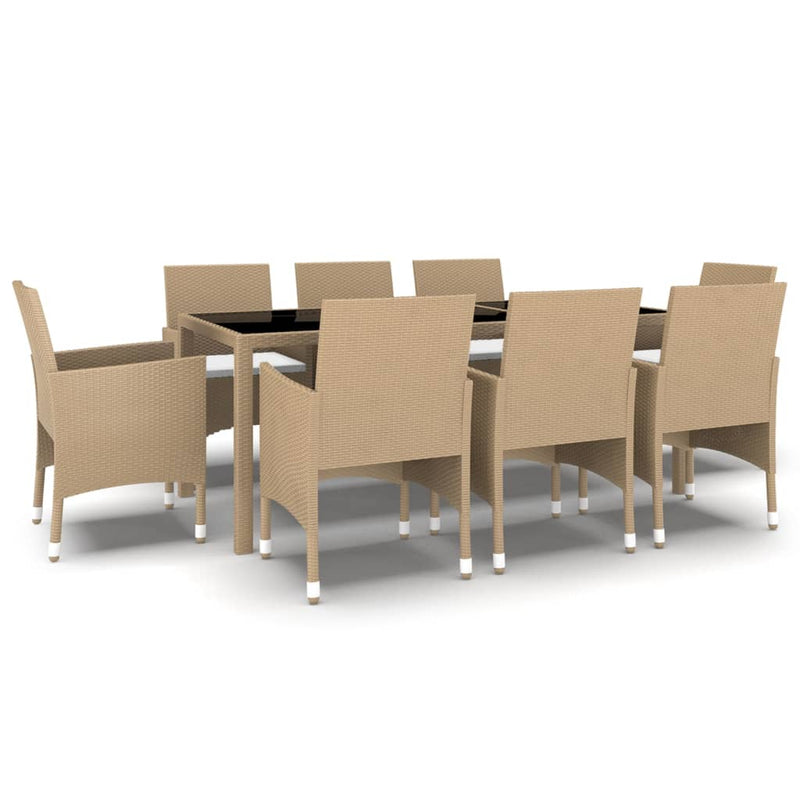 vidaXL 9 Piece Garden Dining Set Poly Rattan Beige