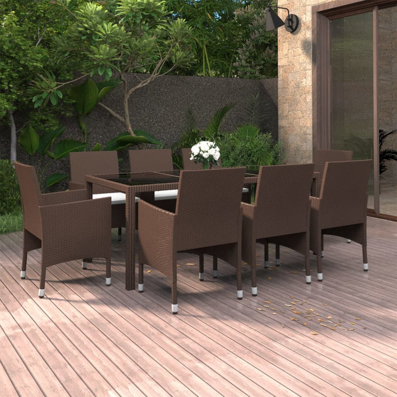 vidaXL 9 Piece Garden Dining Set Poly Rattan Brown