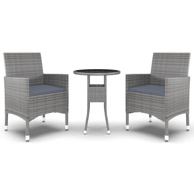 vidaXL 3 Piece Garden Dining Set Poly Rattan Grey