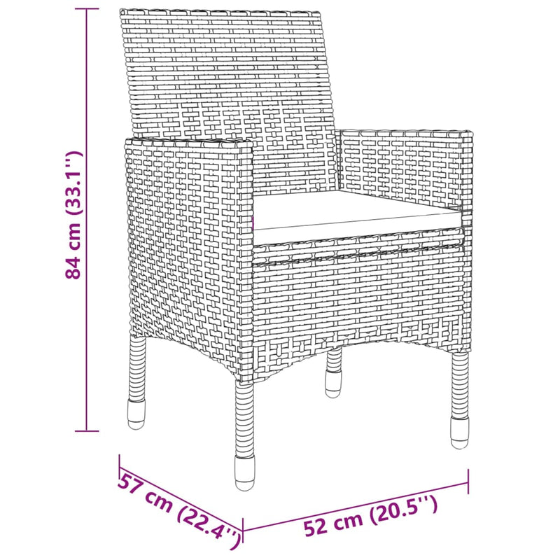 vidaXL 3 Piece Garden Dining Set Poly Rattan Grey