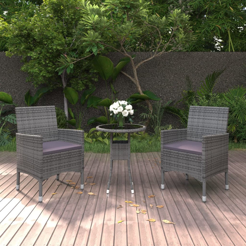 vidaXL 3 Piece Garden Dining Set Poly Rattan Grey