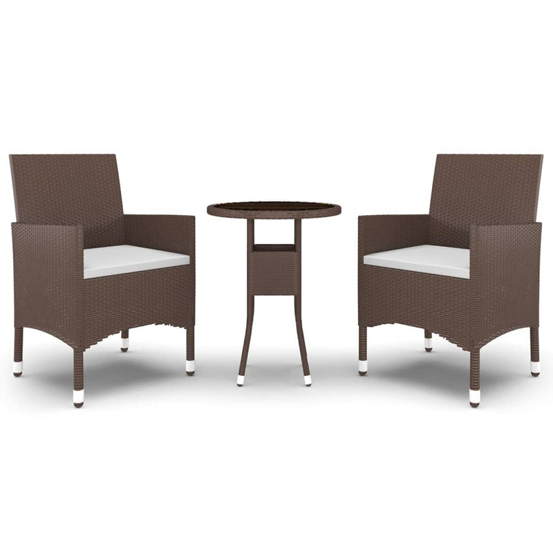 vidaXL 3 Piece Garden Dining Set Poly Rattan Brown