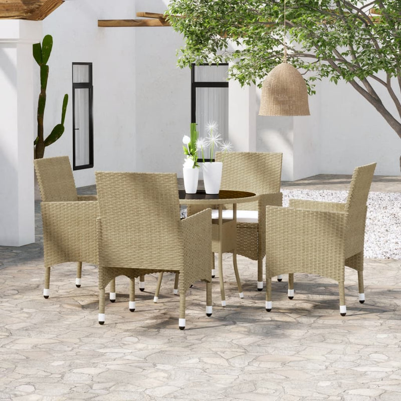 vidaXL 5 Piece Garden Dining Set Poly Rattan Beige