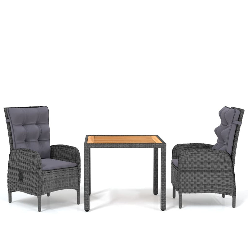 vidaXL 3 Piece Garden Dining Set Poly Rattan Grey