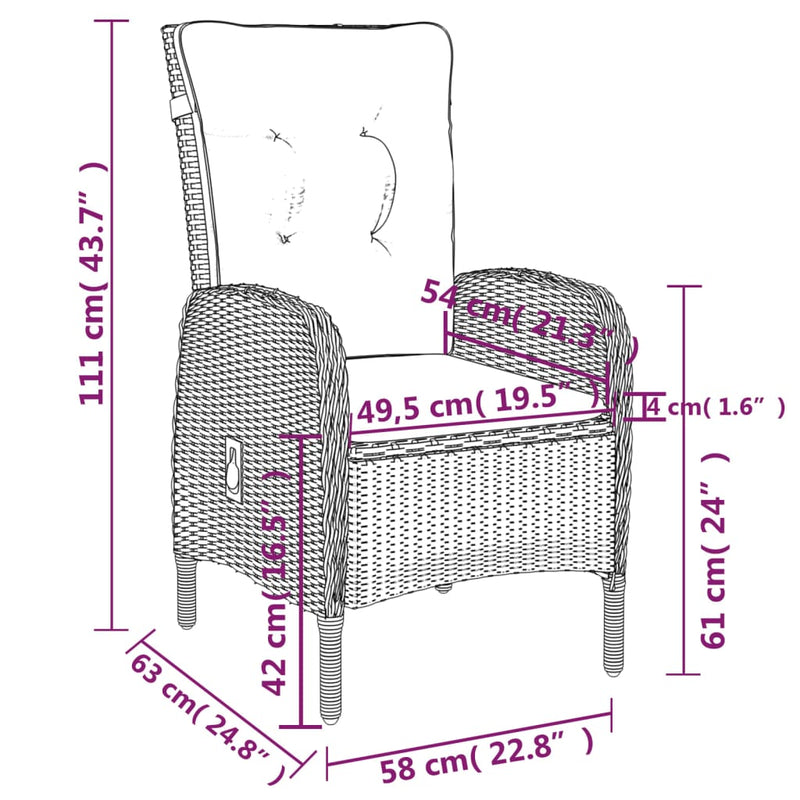 vidaXL 3 Piece Garden Dining Set Poly Rattan Grey