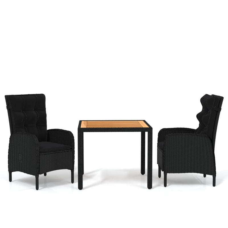 vidaXL 3 Piece Garden Dining Set Poly Rattan Black