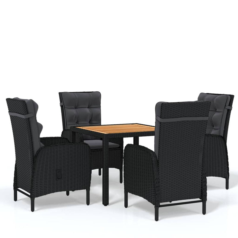 vidaXL 5 Piece Garden Dining Set Poly Rattan Black