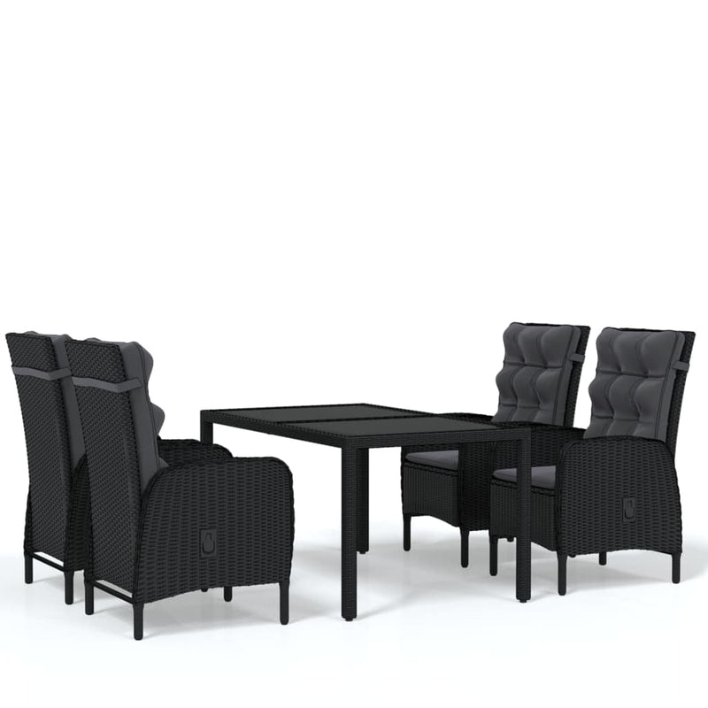 vidaXL 5 Piece Garden Dining Set Poly Rattan Black