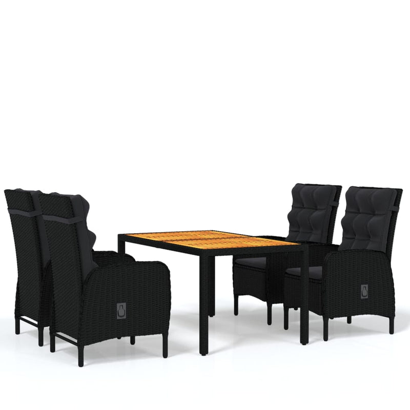 vidaXL 5 Piece Garden Dining Set Poly Rattan Black