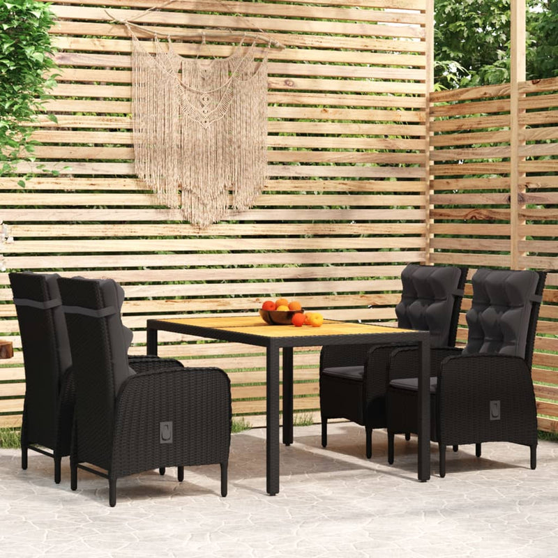 vidaXL 5 Piece Garden Dining Set Poly Rattan Black